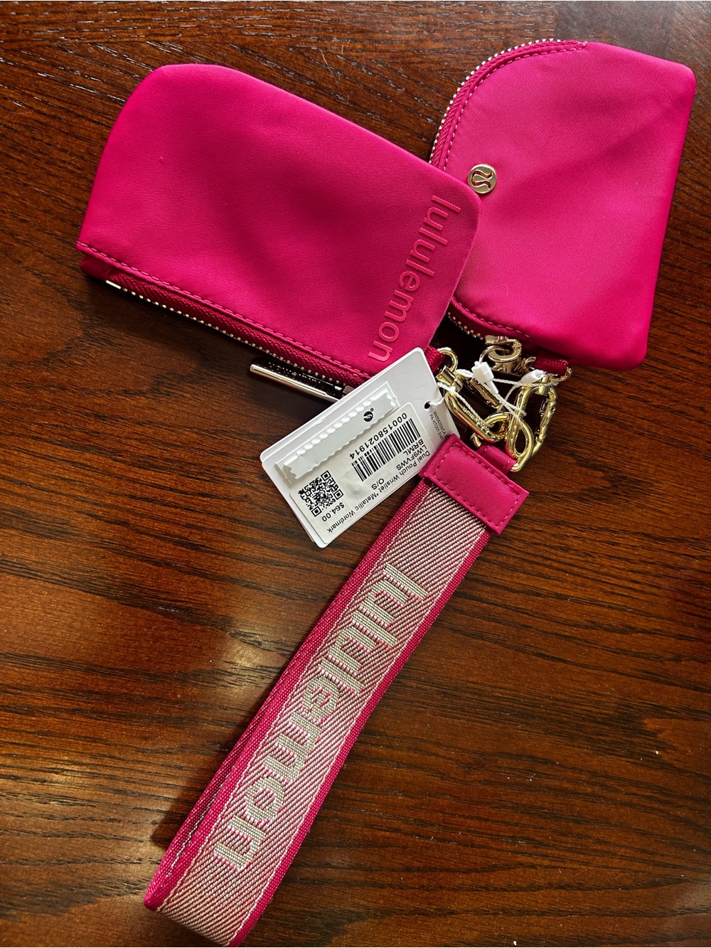 lululemon athletica Hot Pink Key & Dual Pouch w/ Branded Wristlet NWT $64 Retail